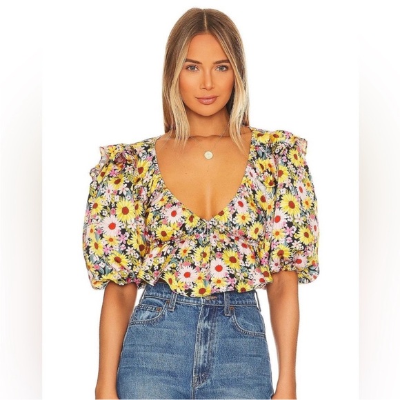 For Love And Lemons Tops - For Love and Lemons Floral Puff Sleeve Top